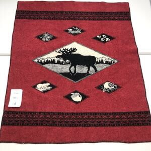 Baby Rich By Woolrich Baby Blanket Red Fleece Moose Wildlife Animals 37 x 32